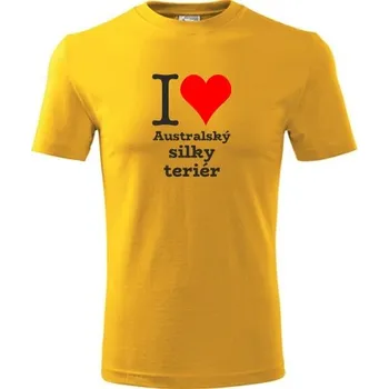 Chlapecké tričko Žluté dětské tričko I love Australský silky teriér - dárek pro malého pejskaře / pejskařku - barva žlutá - velikost 4roky