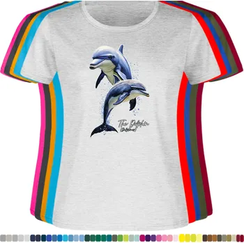 Dámské tričko damske-levne-bavlnene-tricko-digitalni-potisk-savci-delfini Barva: Ash melange - popelová směs, velikost: XL