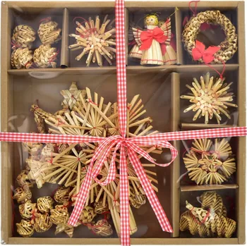 Vánoční ozdoba Dommio DA-7942 slaměné ozdoby se špičkou a řetězem 27 ks