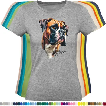 Dámské tričko damske-levne-bavlnene-tricko-digitalni-potisk-pes-boxer Barva: Grey melange - šedá směs, velikost: XS