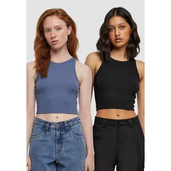 Dámský Cropped Rib Top - 2 Pack modrý+černý Urban Classics modrá 2678494