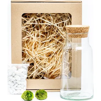 Bytová dekorace Gardners Skleněná dóza Syringa 18x9,5 cm a 2 řasokoule v dárkovém balení Cladophora Aegagropila