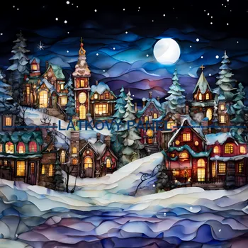 Látkový panel - Zimní městečko - ZIM-22 Velikost: 30x30cm, Materiál: Bavlna