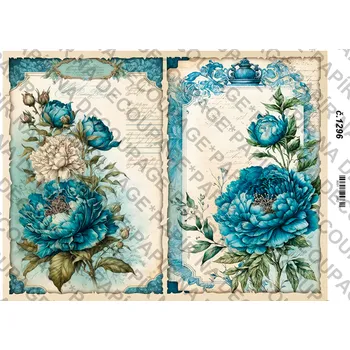Umělecký papír Rýžový a soft papír na decoupage - Pivoňka tyrkysová - KB01296 Materiál: Soft, Rozměr: A4