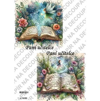 Umělecký papír Rýžový a soft papír na decoupage - Paní učitelce - Knižní víla - KB01658 Materiál: Soft, Rozměr: A4