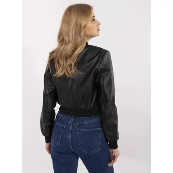 Černá bomber bunda z eko kůže s kapsami
