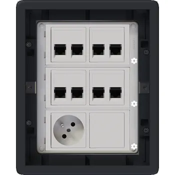 Elektrická zásuvka Podlahová zásuvka SF, 8x port RJ45 cat. 6 (nestíněný), 1x 250V/16A (zásuvka bílá), barva boxu grafit, pro zvýšené podlahy