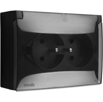 Elektrická zásuvka Zásuvka silová kompaktní 2 násobná (přístroj s krytem), IP44, s uzemněním, se clonkami, průhledné víčko, 16 A / 250 V~, šroubové svorky, Aquaclick, barva černá matná