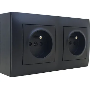 Elektrická zásuvka Zásuvkový blok nástěnný 2x 250V/16A, clonky, barva matná černá