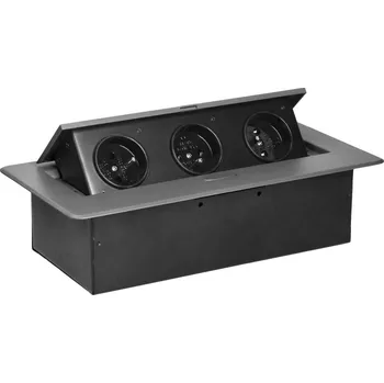 Elektrická zásuvka Výklopný zásuvkový blok, 3x 230V, zaoblené hrany horního krytu, bez kabelu, barva grafitová - šedá