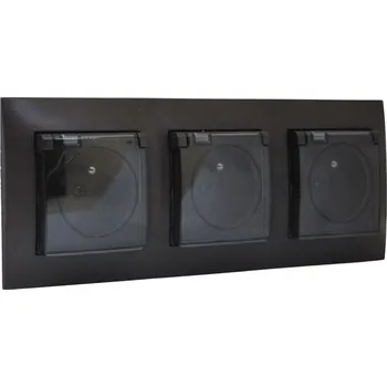 Elektrická zásuvka Zásuvka trojnásobná 250V/16A pod omítku, krytí IP44, Simon 54, rámeček a krytky v černé matné barvě