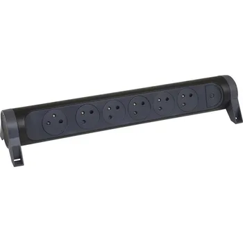 Elektrická zásuvka Prodlužovací přívod otočný, 6x zásuvka 230V, vypínač, bez kabelu, barva tmavě šedá - černá