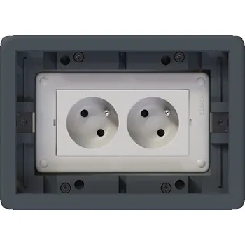 Elektrická zásuvka KS SF 187x132 mm, 2x 250V/16A (zásuvky bílé, nožové svorky), barva boxu šedá, pro zvýšené podlahy