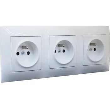 Elektrická zásuvka Zásuvka trojnásobná 250V/16A pod omítku, Simon 54, rámeček a krytky v bílé lesklé barvě