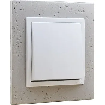 Elektrická zásuvka Vypínač (spínač) s jednou klapkou ve světlém betonovém rámečku, instalace pod omítku, řazení č. 1/6/7 dle výběru, barva bílá + světlý beton