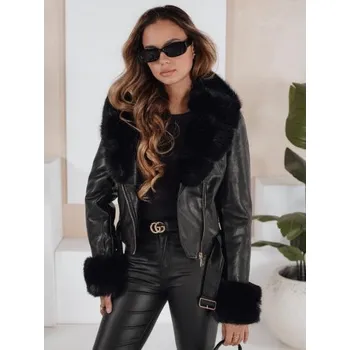 DSTREET Dámská zimní koženková bunda s kožešinou černá