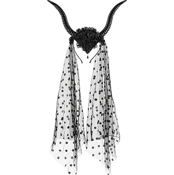 Čelenka PartyDeco Čelenka černá s rohy a vlečkou