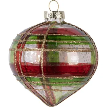 Vánoční ozdoba Červeno-zelená transparentní skleněná vánoční ozdoba s motivem skotské kostky II – 8x8 cm