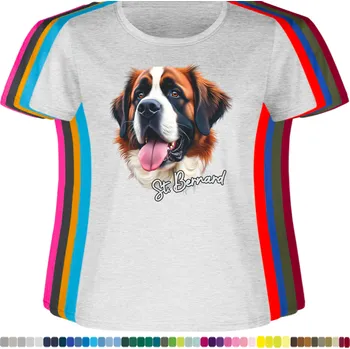 Dámské tričko damske-levne-bavlnene-tricko-digitalni-potisk-pes-bernardýn Barva: Ash melange - popelová směs, velikost: S