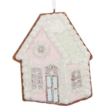 Vánoční ozdoba Závěsná vánoční ozdoba perníkový domeček s třpytivou polevou Bevroren IX – 9x1x10 cm