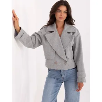 Dámský kabát Šedý krátký kabát s klopami RUE PARIS