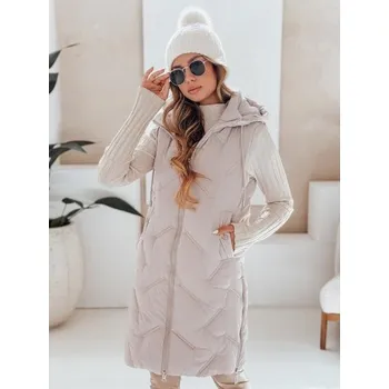 Dámská vesta Dámská dlouhá prošívaná vesta s kapucí, béžová