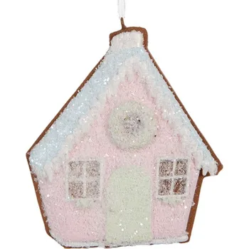 Vánoční ozdoba Závěsná vánoční ozdoba perníkový domeček s třpytivou polevou Bevroren XVI – 9x1x10 cm