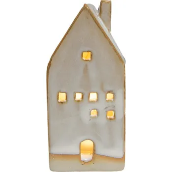 Svícen Béžový porcelánový domek s LED světýlky Chrie - 5*5*12 cm