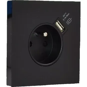 Elektrická zásuvka Zásuvka 250V/16A s USB nabíječkou Smartcharge, Simon 100, akrylátové sklo, černá matná barva