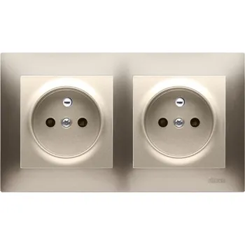 Elektrická zásuvka Zásuvka dvojnásobná 250V/16A (strojky, kryt a rámeček) Simon 54, šroubové svorky, clonky, barva zlatá metalizovaná