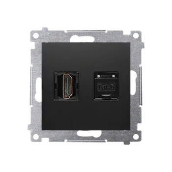 Elektrická zásuvka Zásuvka HDMI + datová RJ45 kat. 6 (přístroj s krytem), Simon 54, barva černá matná metalizovaná