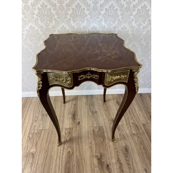 Konferenční stolek Starožitný luxusní stolek s florální intarzií a bronzovými ozdobami, cena za ks