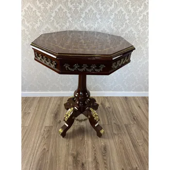 Konferenční stolek Starožitný dekorativní osmihranný stolek s bronzovými aplikacemi