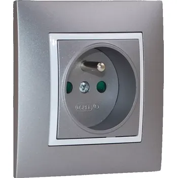 Elektrická zásuvka Zásuvka v rámečku pod omítku, 1x 250V/16A, šedé barvy s bílým matným ozdobným rámem