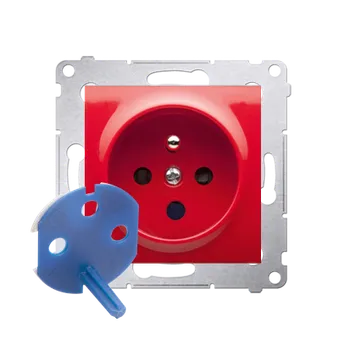 Elektrická zásuvka Zásuvka silová 1 násobná DATA s klíčem (přístroj s krytem), s uzemněním, 16 A / 250 V~, šroubové svorky, Simon 54, barva červená