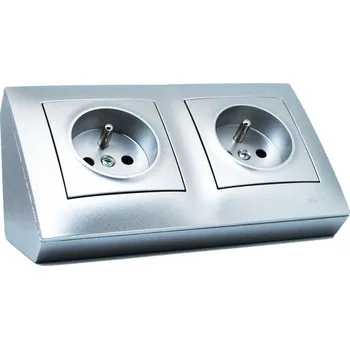 Elektrická zásuvka Rohová zásuvka 2x 250V ve stříbrné metalizované barvě, bez kabelu