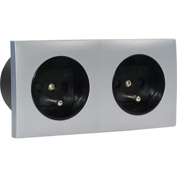Elektrická zásuvka Zásuvkový blok zapuštěný ve stříbrné barvě, 2x zásuvka 230V, kabel 1.5m