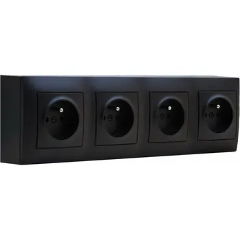Elektrická zásuvka Zásuvky na zeď, 4x 250V/16A s clonkami, bez kabelu, barva černá matná