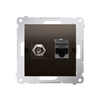 Elektrická zásuvka Zásuvka anténní typ „F” + datová RJ45 kat. 6 (přístroj s krytem), Simon 54, barva hnědá metalizovaná
