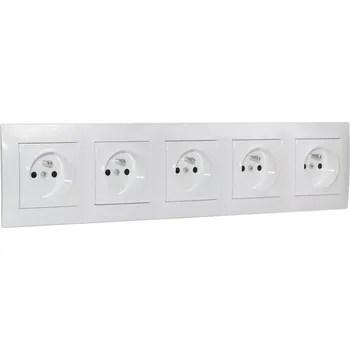 Elektrická zásuvka Zásuvka 5x 250V/16A pod omítku, Simon 54, rámeček a krytky v bílé barvě