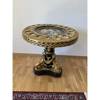 Jídelní stůl Starožitný luxusní barokní stůl s malovanou deskou a bronzovými detaily