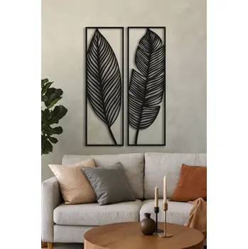 Váza Creative Home Nástěnná dekorace, kov, brk a list, 49 x 73 cm