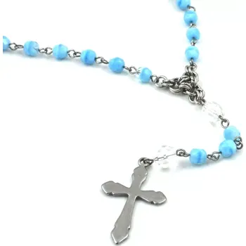 Náhrdelník Růženec z korálků v modro-čiré