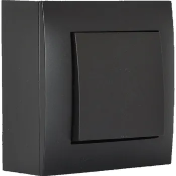 Elektrická zásuvka Vypínač (spínač) nástěnný, řazení č.6 (schodišťák), instalace na omítku, barva černá matná