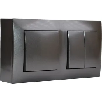 Elektrická zásuvka Nástěnný blok s vypínači - 1x vypínač ř.1 (jednopólový) + 1x dvojitý vypínač ř.5 (lustrák), barva antracitová metalíza