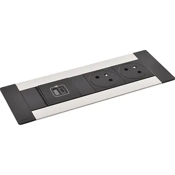Elektrická zásuvka Zapuštěný blok INCARA Multilink (horizontální verze), 2x zásuvka 250V Surface, 1x USB C Power Delivery 30W pro rychlé nabíjení, kabel 2m, barva černo-stříbrná
