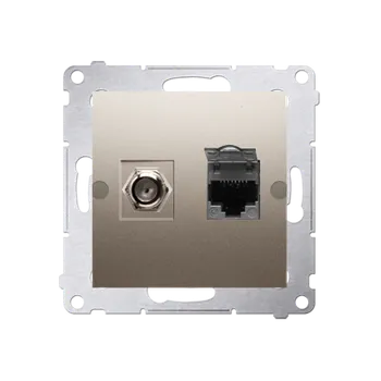Elektrická zásuvka Zásuvka anténní typ „F” + datová RJ45 kat. 6 (přístroj s krytem), Simon 54, barva zlatá metalizovaná
