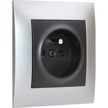 Elektrická zásuvka Zásuvka jednonásobná 250V/16A (strojek, kryt a rámeček) Simon 54, šroubové svorky, clonky, barva stříbrno - černá