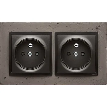 Elektrická zásuvka Zásuvka dvojnásobná 250V/16A Simon 54 s tmavým betonovým rámečkem a kryty zásuvek v antracitové metalíze