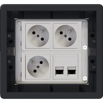 Elektrická zásuvka Podlahová zásuvka 3x 250V/16A (zásuvka bílá) + 2x port RJ45 cat. 6, barva boxu grafitově-šedá, pro zvýšené podlahy
